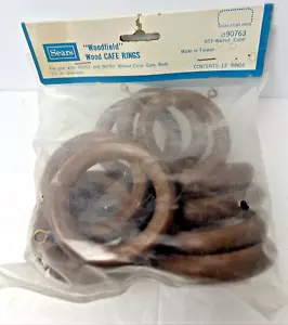 NIOP Vintage Sears Woodfield Cafe Rod Curtain Rings Set of 12 Walnut Wood 1 3/4" - Picture 1 of 5