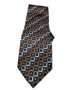 Valerio Garati Silk Black Orange Silver Squares Geometric Neck Tie Necktie - Picture 1 of 6