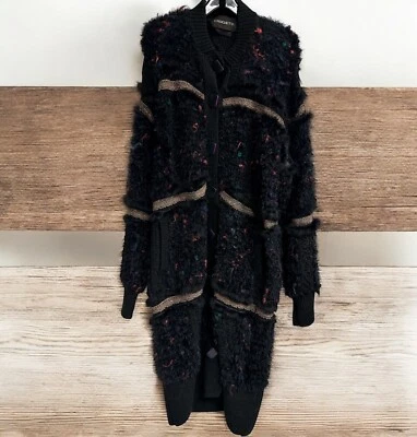 复古 Crochetta 毛衣女式 M/L 开衫黑色多纱长英格兰 — 第 1/4 张图片