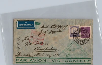 Brasil Graf Zeppelin LZ 127 1933 cubierta cóndor a Europa Alemania Quedlinburg Foto 1 de 2