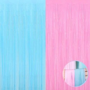 4 Pack Macaron Pink Blue Foil Fringe Curtain Backdrop 3.28Ft x 6.56Ft Metalli... - Picture 1 of 7