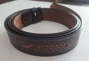 Vintage 1970's Genuine Brown/Black Leather Belt Deer Pattern 44" No Buckle!!! - Picture 1 of 4