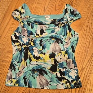 Worthington Women's Gorgeous Teal/Gray/Lime Sleeveless Scoop Neck Layered Top LG - Picture 1 of 5