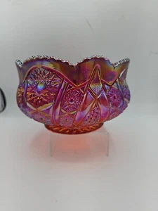 VTG Red Carnival Glass Rose Bowl Sunset Heirloom Pattern Iniana Glass 7x4.25" - Picture 1 of 7