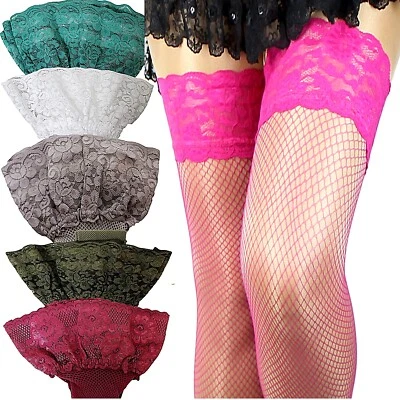 Halterlose Netz Strümpfe Blumenspitze viele Farben Netzstrümpfe S-XXL Plus Size - Bild 1 von 4