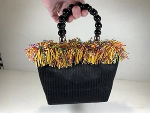 Bolso de Noche Pequeño Negro de Terese McGlynn Bolsos de Mano Multicolor Flecos Cuentas 👀 - Imagen 1 de 12