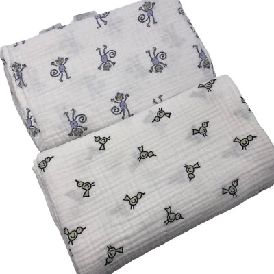 Aden Anais Baby Swaddle Blankets Muslin Green Birds Purple Monkeys Cotton Light - Image 1 of 4