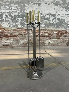 Vintage Adams Co Dubuque, IA Fireplace Firepoker Iron And Brass Set - Picture 1 of 9