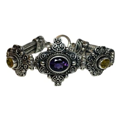 Brazalete Suarti Bali Plata de Ley 925 Amatista y Citrino Rollo Trabajo 7.5 pulgadas Foto 1 de 4