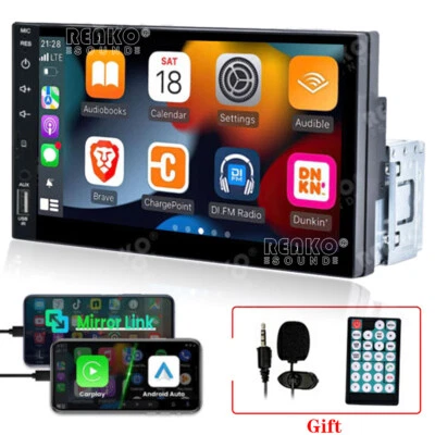 Single 1 DIN 7" Car Stereo Radio Apple CarPlay Android Auto BT USB FM Head Unit - Image 1 of 4