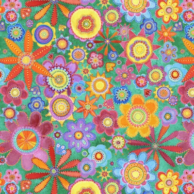 Loca Linda II Cotton Quilt Fabric Blank BTY 1696-66 Bright Flowers 1-1/3 yds - Image 1 of 4