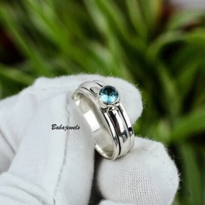 Blue Topaz Ring 925 Sterling Silver Spinner Meditation Handmade Jewelry QX42