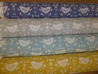 NARVIK Skandi Birds by FRYETTS Cotton Fabric (4 COLOURS) Cushions/Crafts/Curtain