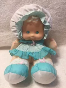 Vintage 1990s Fisher Price Puffalump KIDS green Baby Doll Blue Eyes Blonde dress - Picture 1 of 4