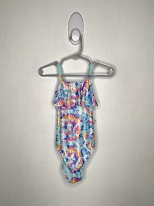 Angel Beach One Piece Swimsuit Girls Size 5 Rainbow Tie Dye Turquoise Mermaid - Picture 1 of 4