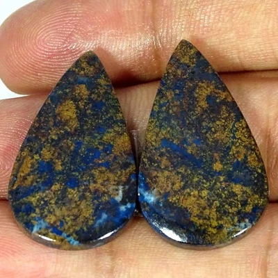 Par de piedras preciosas cabujón pera azurita azul 100 % natural 42,80 quilates 18X30X4 mm Foto 1 de 4