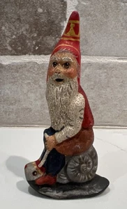 Vaillancourt Folk Art Chalkware Father Christmas Riding Snail 1999 #165-3.5”t - Picture 1 of 9