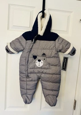 NOVO S Rothschild & Co. cinza marinho filhote de cachorro jaqueta de neve com zíper 3-6 meses - Imagem 1 de 4