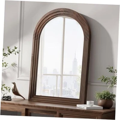  Arched Wall Mirror,36x24 Inch Solid Wood Frame, Farmhouse 36"L x 24"W Brown - Image 1 of 4