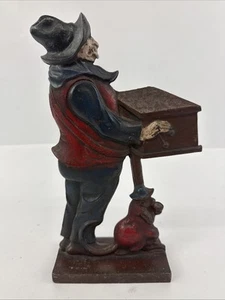Antique Iron Figural Organ Grinder with Monkey Cast Doorstop 10” Tall - Picture 1 of 15