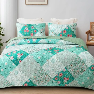 Reversible Patchwork Quilts Twin Size, Lightweight Boho Printed Bedspreads Co... - Image 1 of 4