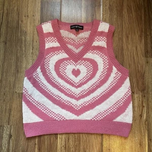 Almost Famous Sweater Vest Women's Pink Academia Y2K 90’s Preppy Knit Sleeveless - Picture 1 of 8