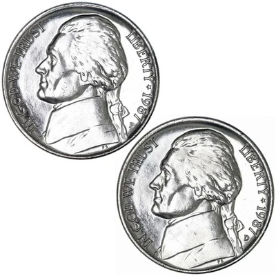 1987 P & D Jefferson  Nickel Uncirculated  Pulled From Mint Proof Sets - Image 1 of 4
