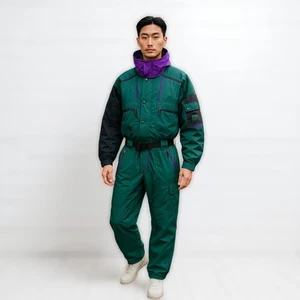 Vtg Obermeyer One-Piece Ski Suit Men Large Color Block 80s-90s Bastille 2 Green - Picture 1 of 24