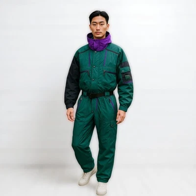 Vtg Obermeyer One-Piece Ski Suit Men Large Color Block 80s-90s Bastille 2 Green - Image 1 of 4