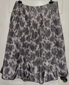 Liz Claiborne Sz 12 100% Silk Floral Pleated Skirt Gray Lined Knee Length NWT - Picture 1 of 16