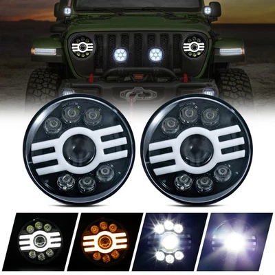 7" Crystal Glass/Metal Headlight 60/55 Halogen H4 White Light Bulb Headlamp Pair Foto 1 de 4