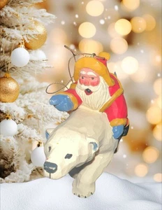 House of Hatten Susan M Smith Santa Riding Polar Bear Christmas Ornament Signed - Picture 1 of 6