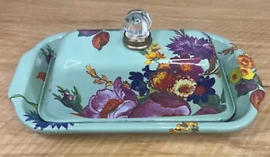 MacKenzie Childs Flower Market Green Enamel Butter Box Dish w/ Glass Knob NWOT - Picture 1 of 5