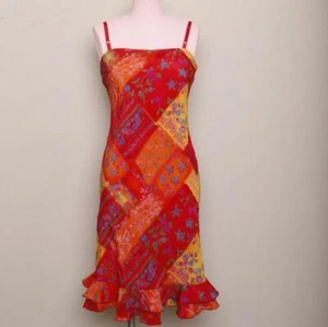 Vintage 90s Sleeveless Red patchwork floral slip dress - Picture 1 of 8