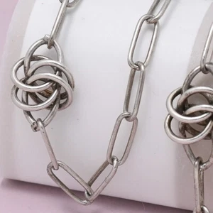 Antique Victorian Infinity Knot Station Link Silver Chain Necklace - Picture 1 of 5