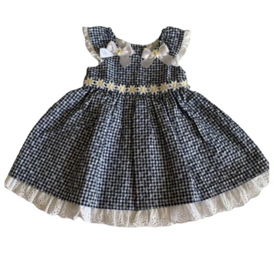 Bonnie Baby Blue Gingham Daisy pattern lace trim sleeveless 6 to 9 months - Image 1 of 4