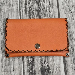 Native American Style Leather Wallet Pumpkin Orange Snap Bifold Retro Coin Purse - Picture 1 of 11