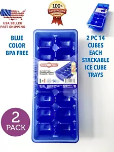 2 PC IMPERIAL PLASTIC BLUE COLOR 14 CUBES EACH BPA FREE STACKABLE ICE CUBE TRAYS - Picture 1 of 4