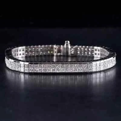 Encantador brazalete para hombre enchapado en oro blanco de 14 quilates con diamantes creados en laboratorio por princesa de 10 quilates Foto 1 de 4