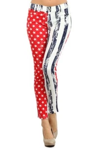 Women’s American Flag Jeggings with Pockets, Medium Rise Jeggings with USA Flag - Picture 1 of 3