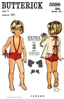BUTTERICK 3590 Pattern Bathing Suit Swimsuit Romper Sunsuit Playsuit & Coverup - Image 1 of 4