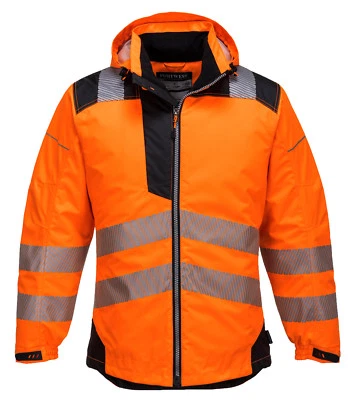 Hi Vis Winter Jacket Waterproof mens coat Safety Workwear top hood Portwest T400 - Image 1 of 4