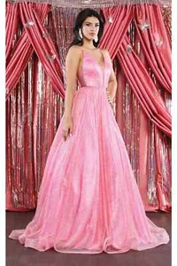 Womens Dresses For Prom Evening Formal Long V-Neck Sleeveless A-Line Plus Size - Picture 1 of 7