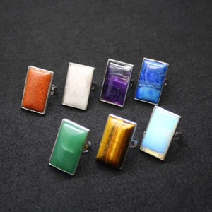 Natural Crystal Chakra Open Large Rectangular Ring Quartz Jewelry Healing Reiki - Picture 1 of 26