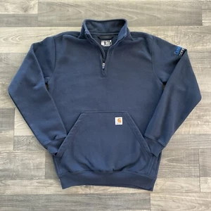 Carhartt Loose Fit Midweight 1/4 Zip Mock Neck Sweatshirt Mens SMALL Navy 105294 - Picture 1 of 13