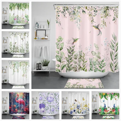 Wild Animal Flamingo Hummingbird Floral Shower Curtain Bathroom Accessories Set - Image 1 of 4