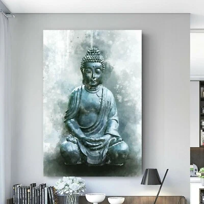 Budha Grey Yoga Spiritual Printed  Wrapped Frame Canvas Wall Art - Print Poster - Image 1 of 4