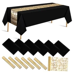 12 Polyester Rectangle Tablecloth 60 x 102'' and Sequin Gold Table Black - Picture 1 of 8
