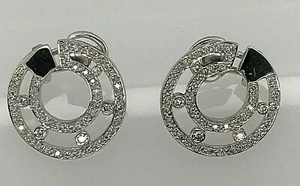 18k White Gold Circular Pave & Bezel Set 1 Ct Tw Diamond Omega Back Earrings 8Gr - Picture 1 of 12