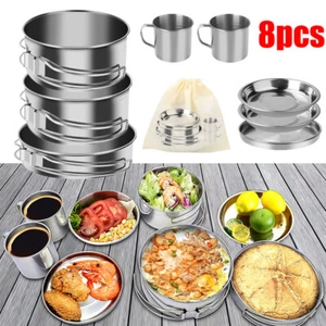 Camping Cookware Set Outdoor Hiking Cooking Pots Pan Picnic Tableware Portable - Picture 1 of 12